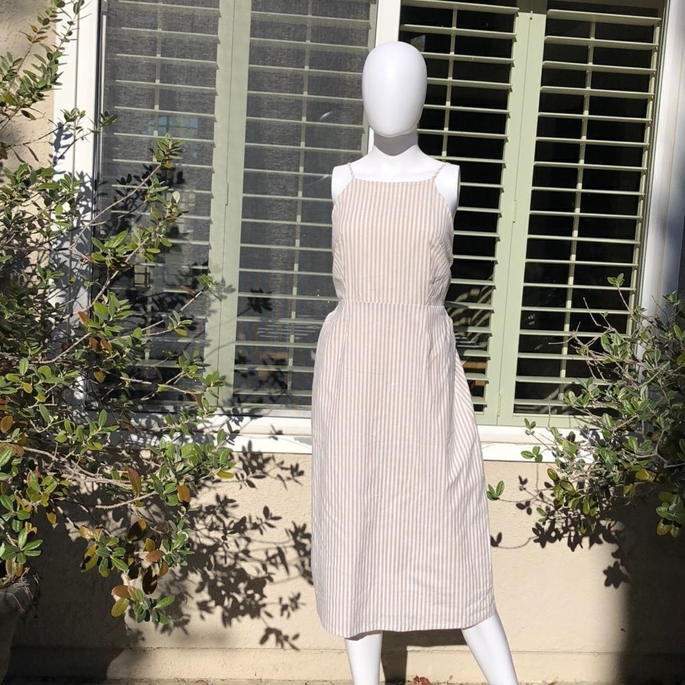 First Monday White & Beige Striped Dress Sz Med